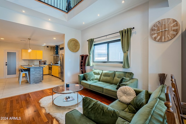 living room with light wood-type flooring