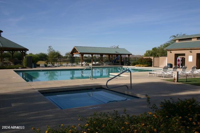 29101 N Yellow Bee Dr, San Tan Valley, AZ 85143 - pool featuring a gazebo, fence, and a patio area