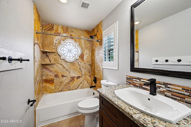 5544 E Paradise Ln, Scottsdale, AZ 85254 - full bathroom featuring vanity, decorative backsplash, bathing tub / shower combination, and a textured wall