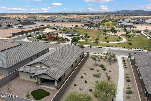 drone / aerial view with a mountain view and a residential view