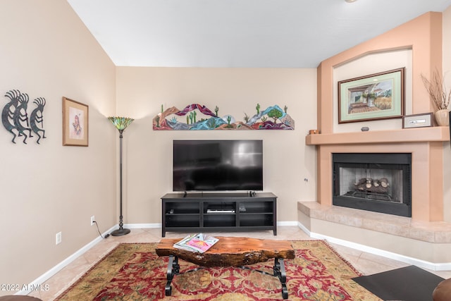 living room featuring light tile patterned flooring