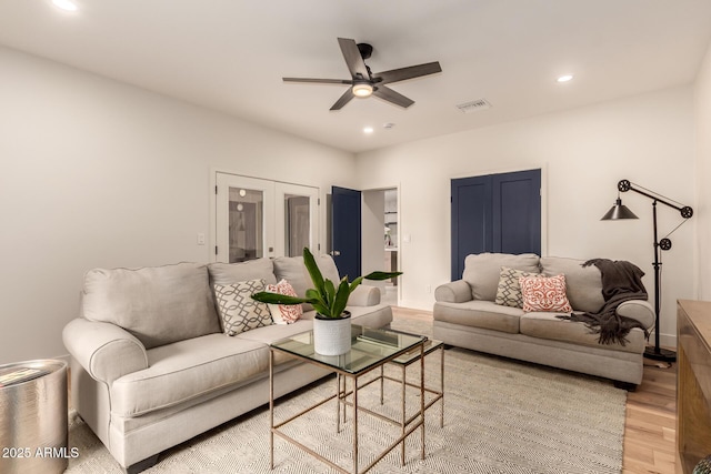 5612 N 9th St, Phoenix, AZ 85014 - living area with a ceiling fan, light wood finished floors, recessed lighting, french doors, and baseboards