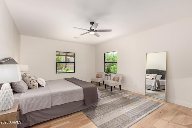 5612 N 9th St, Phoenix, AZ 85014 - bedroom with light wood finished floors, a ceiling fan, and baseboards
