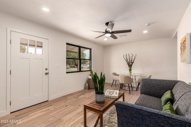 5612 N 9th St, Phoenix, AZ 85014 - living room featuring ceiling fan, light wood-style floors, recessed lighting, and baseboards