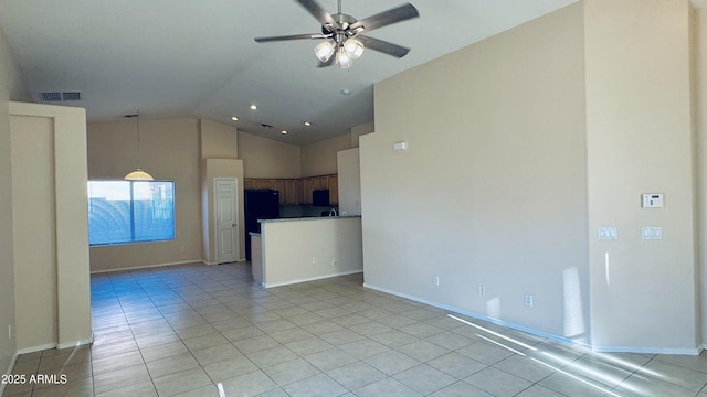1630 W Pecan Rd, Phoenix, AZ 85041 - unfurnished living room featuring lofted ceiling, a ceiling fan, light tile patterned floors, and recessed lighting