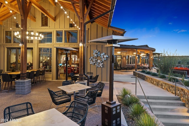 view of patio terrace at dusk