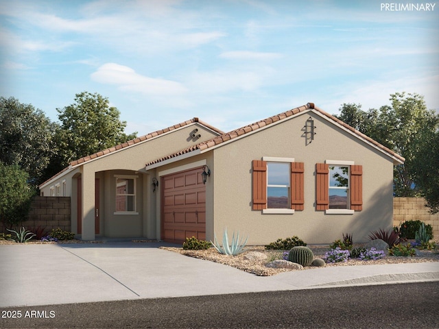335 S San Christo Ln, Casa Grande, AZ 85194 - mediterranean / spanish home with a garage, stucco siding, driveway, and a tiled roof