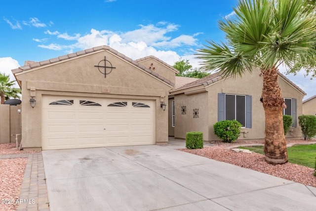 139 E Gail Dr, Gilbert, AZ 85296 - view of front of property with stucco siding, driveway, an attached garage, and a tile roof