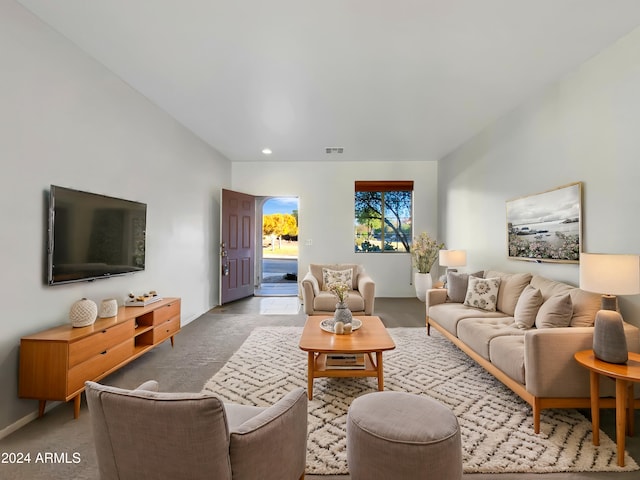 living room with carpet flooring