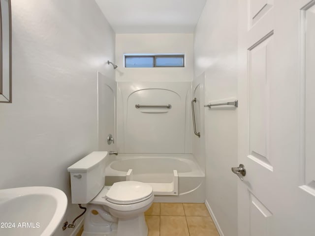 full bathroom featuring tile patterned flooring, toilet, shower / tub combination, and sink