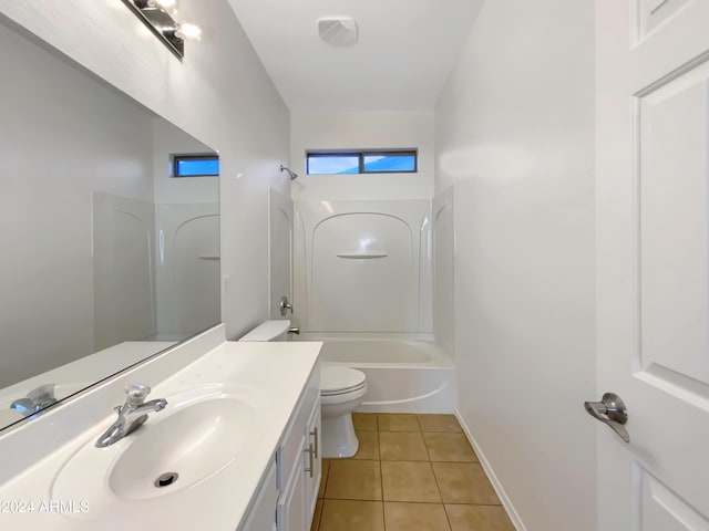 full bathroom featuring tile patterned floors, vanity, shower / tub combination, and toilet