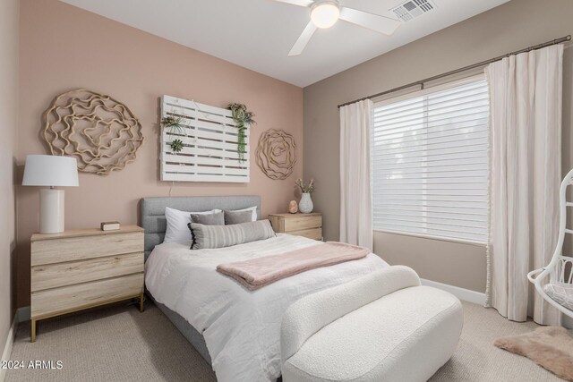 bedroom with carpet floors and ceiling fan