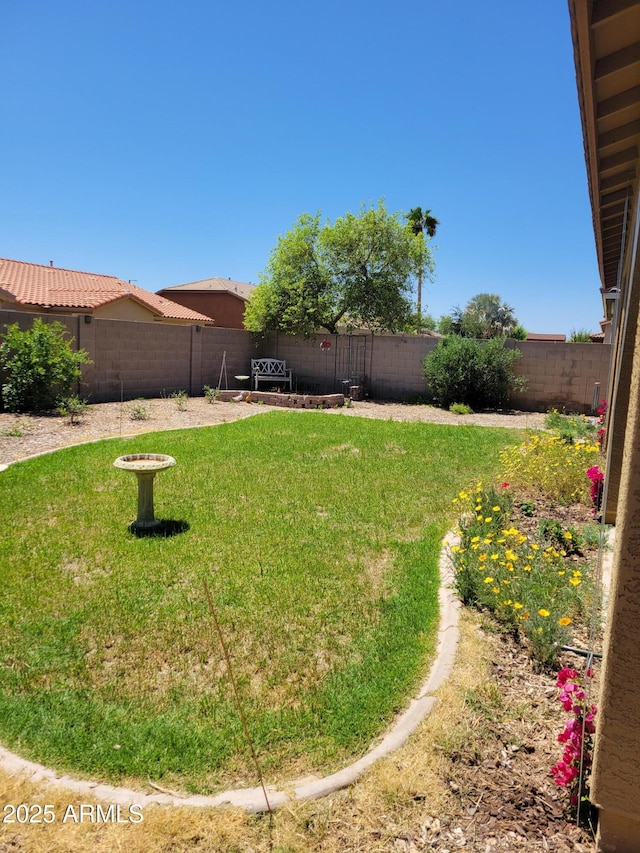 view of yard with a fenced backyard