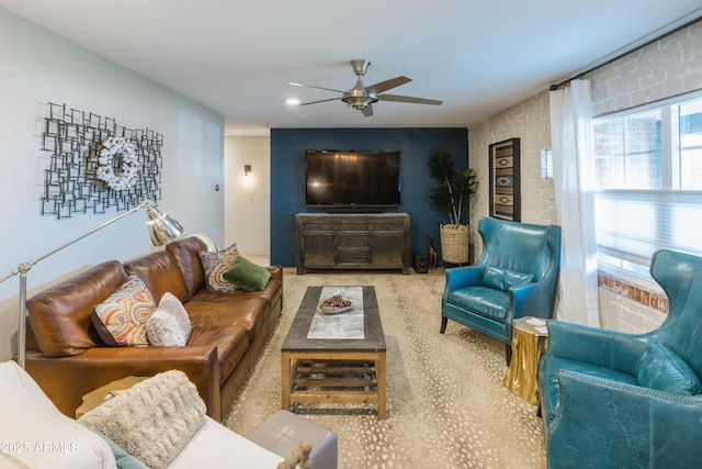 living room with ceiling fan