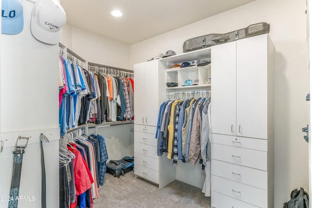 spacious closet featuring light carpet