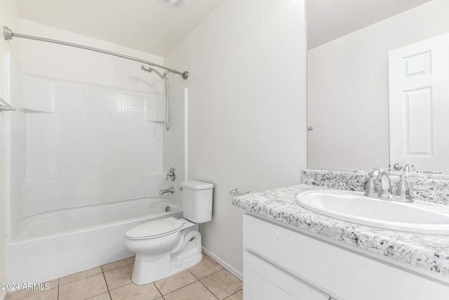 full bathroom with tile patterned flooring, vanity, toilet, and shower / tub combination