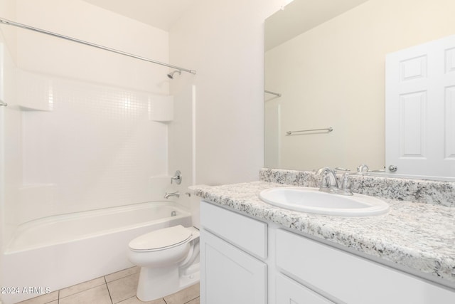 full bathroom featuring shower / bathing tub combination, tile patterned flooring, vanity, and toilet