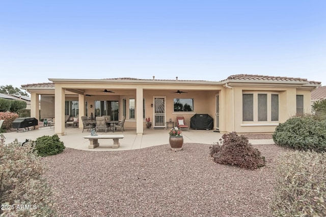 back of house featuring ceiling fan and a patio area