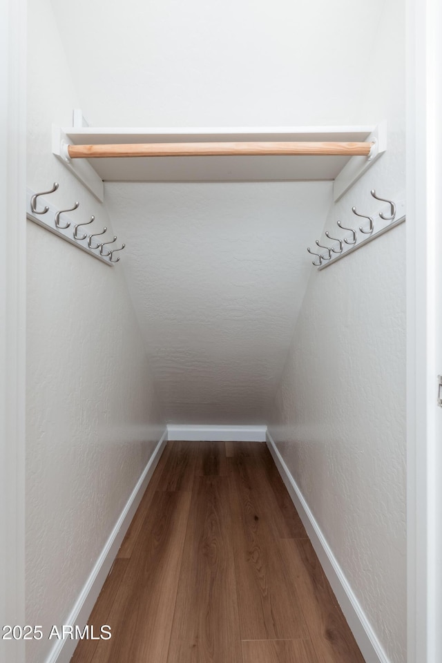 walk in closet featuring dark wood-type flooring