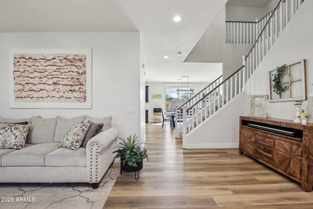 living room with hardwood / wood-style flooring