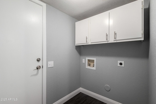 1055 E Ingram St, Mesa, AZ 85203 - laundry room with hookup for a washing machine, cabinet space, dark wood-type flooring, electric dryer hookup, and a textured ceiling