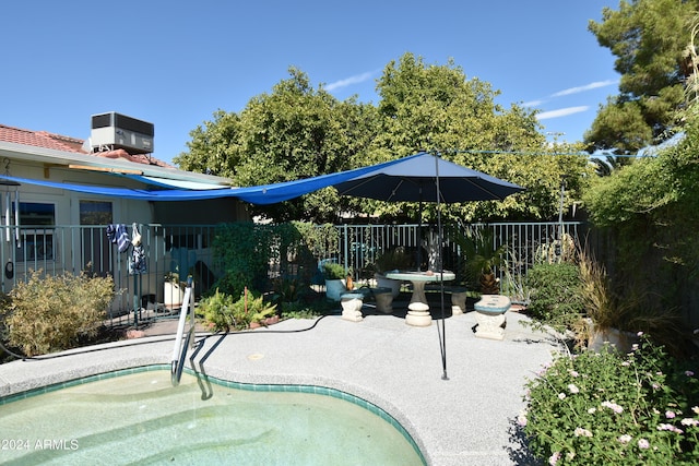 view of swimming pool with a patio area and fence