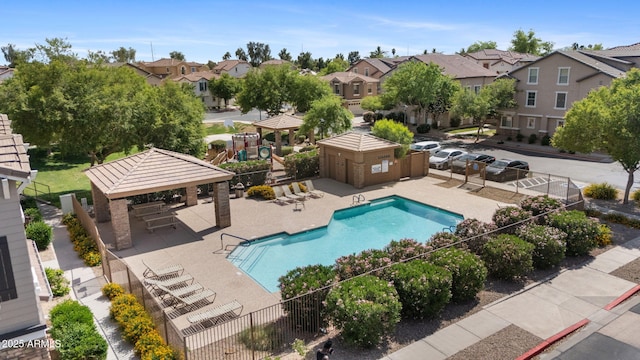 753 N Port Dr, Gilbert, AZ 85233 - community pool with a gazebo, a residential view, a patio, and fence