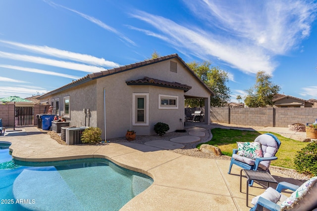 back of house featuring a patio, a fenced backyard, and stucco siding