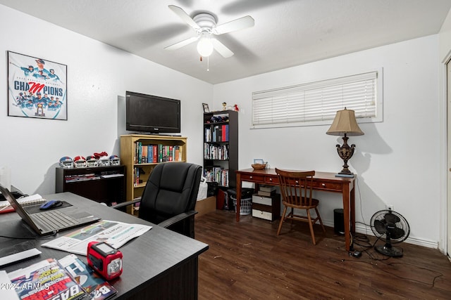 office featuring ceiling fan and dark hardwood / wood-style floors