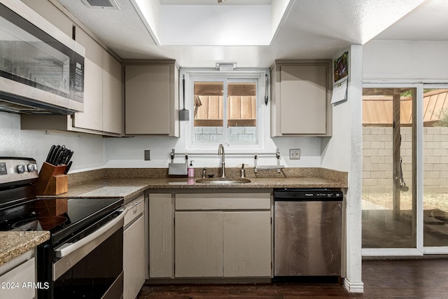 kitchen featuring dark hardwood / wood-style flooring, sink, and stainless steel appliances