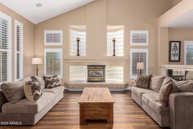 24916 N 80th Ln, Peoria, AZ 85383 - living area featuring dark wood finished floors and high vaulted ceiling