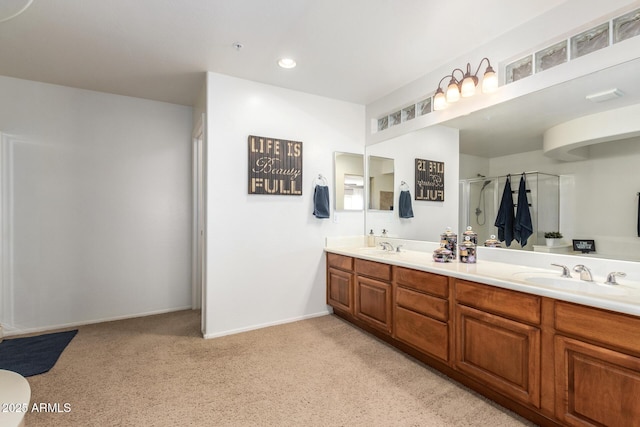 24916 N 80th Ln, Peoria, AZ 85383 - full bath with carpet flooring, a stall shower, double vanity, and baseboards