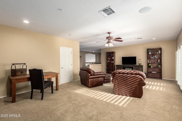 24916 N 80th Ln, Peoria, AZ 85383 - living room featuring carpet floors, baseboards, recessed lighting, and a ceiling fan