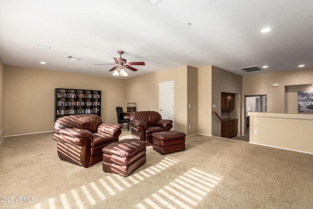 24916 N 80th Ln, Peoria, AZ 85383 - living room with carpet, recessed lighting, baseboards, and a ceiling fan