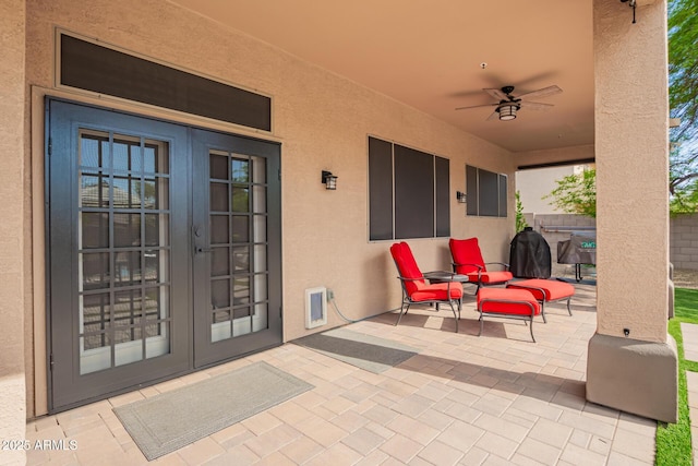 24916 N 80th Ln, Peoria, AZ 85383 - view of patio featuring french doors, ceiling fan, and fence