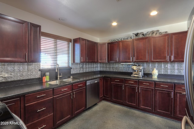 kitchen with sink, backsplash, and appliances with stainless steel finishes