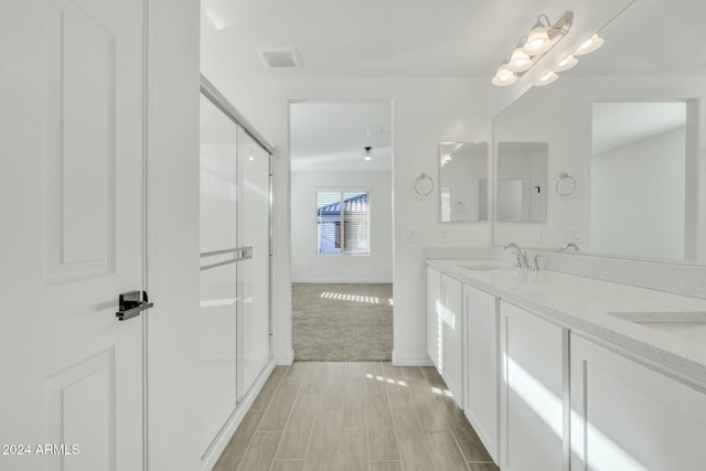 bathroom featuring vanity and walk in shower