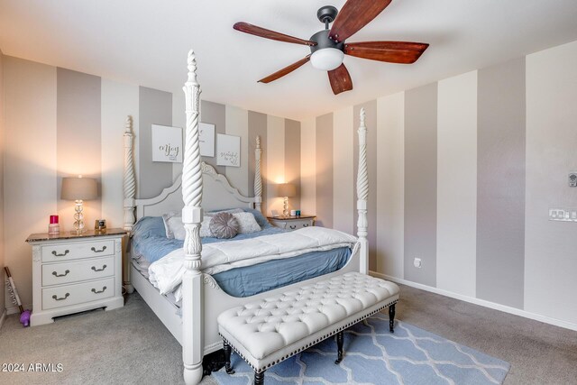 bedroom featuring ceiling fan and carpet floors