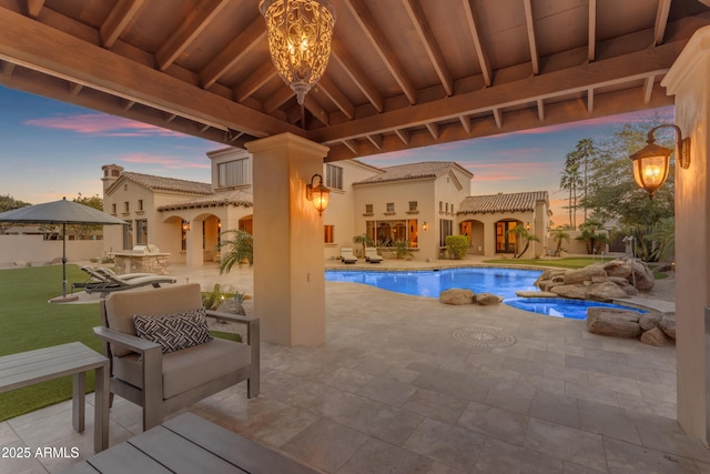 view of pool with a patio and a fenced in pool