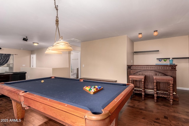 game room featuring baseboards, hardwood / wood-style floors, and pool table