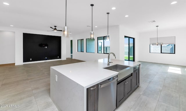 812 E Summerside Rd, Phoenix, AZ 85042 - kitchen featuring stainless steel dishwasher, open floor plan, a sink, ceiling fan, and recessed lighting