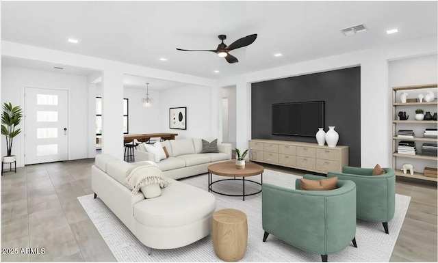 812 E Summerside Rd, Phoenix, AZ 85042 - living room featuring a ceiling fan and recessed lighting