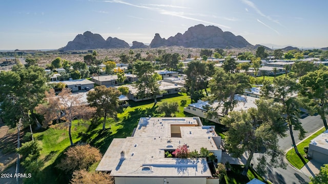 drone / aerial view featuring a mountain view