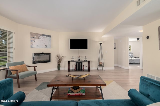 living room with light hardwood / wood-style flooring