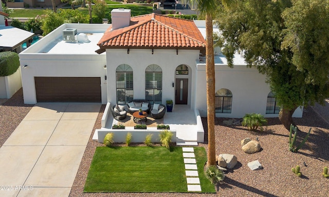 8332 E San Simon Dr, Scottsdale, AZ 85258 - mediterranean / spanish home with a garage, driveway, stucco siding, and a tiled roof