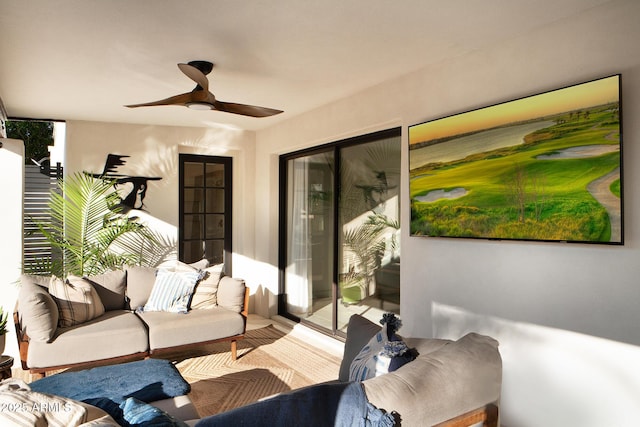 8332 E San Simon Dr, Scottsdale, AZ 85258 - exterior space featuring ceiling fan and wood finished floors