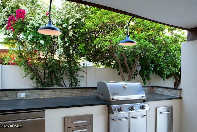 8332 E San Simon Dr, Scottsdale, AZ 85258 - view of patio / terrace with grilling area, fence, and an outdoor kitchen