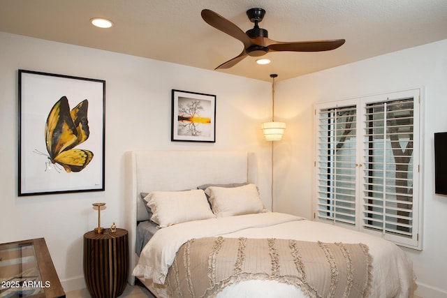 8332 E San Simon Dr, Scottsdale, AZ 85258 - bedroom featuring ceiling fan, baseboards, and recessed lighting