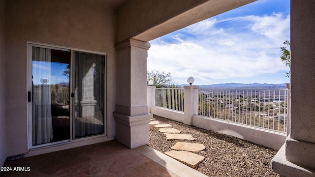 view of patio with a mountain view