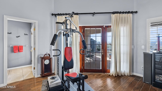 workout room featuring dark hardwood / wood-style floors